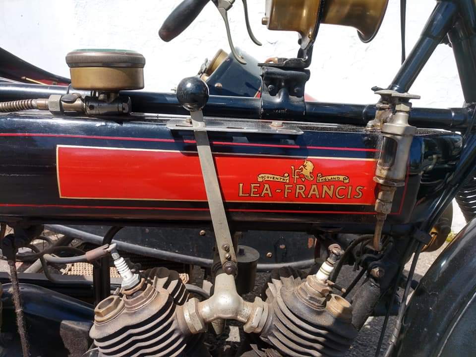 A close up of a lea francis motorcycle engine