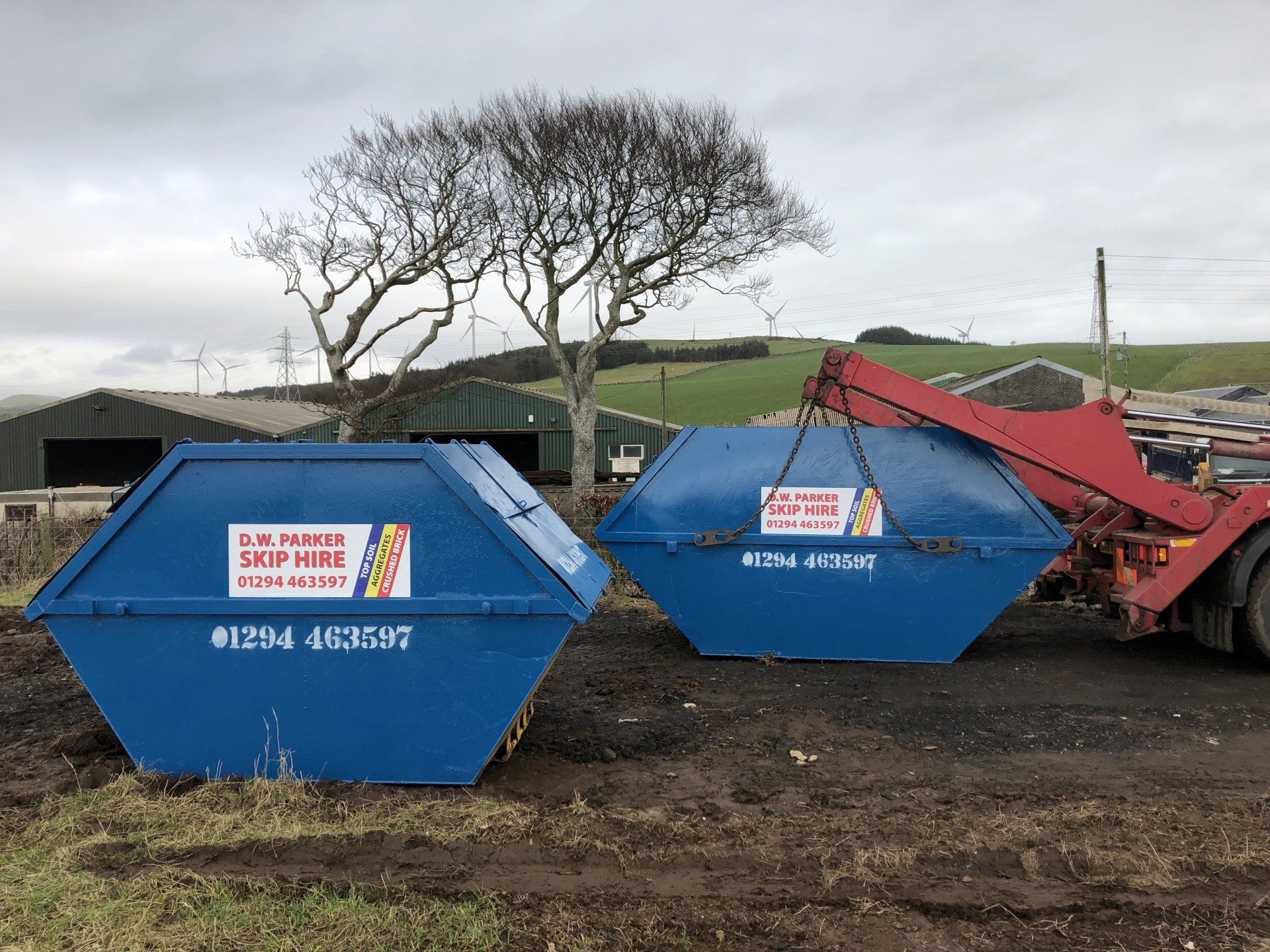 Two blue skips
