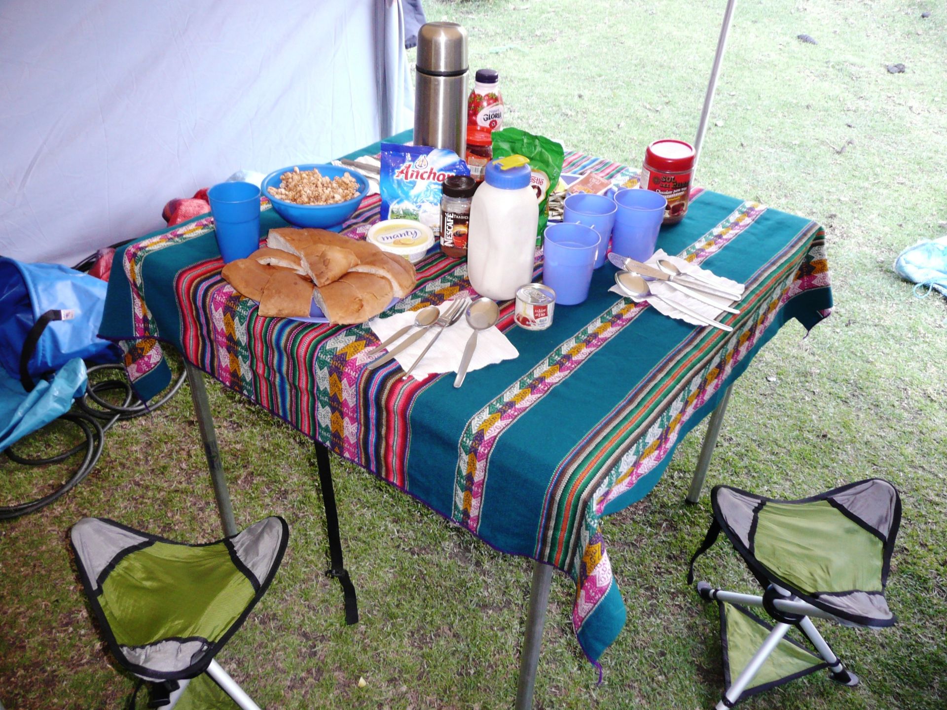 Table & Stools inside the Dining Tent
