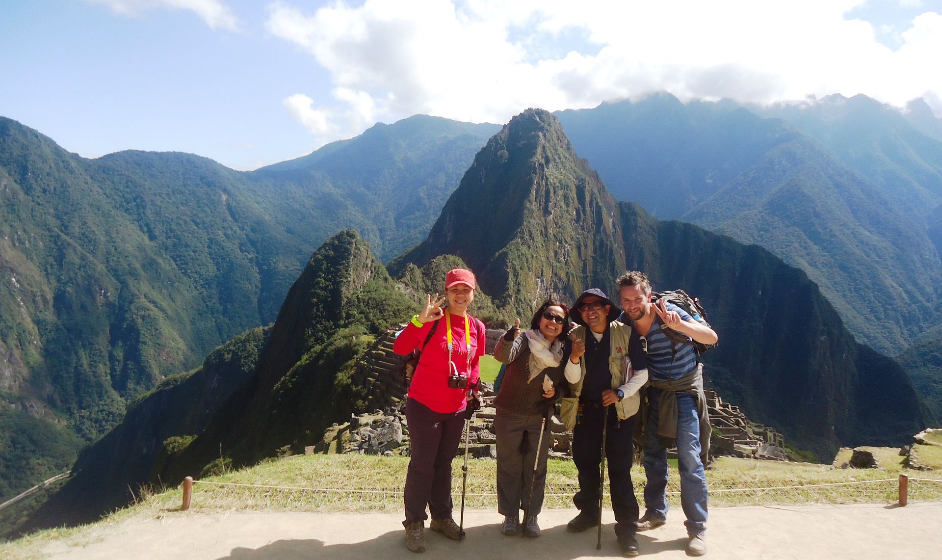Happy Tourists at Machupicchu Happy Tourists at Machupicchu