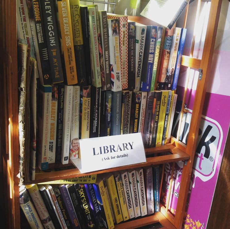 Our bookshelf at That Tiny Bike Shop