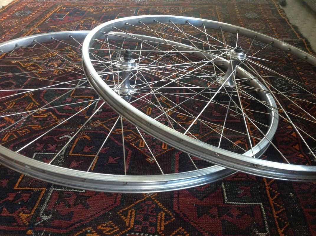pair of rebuilt wheels at That Tiny Bike Shop