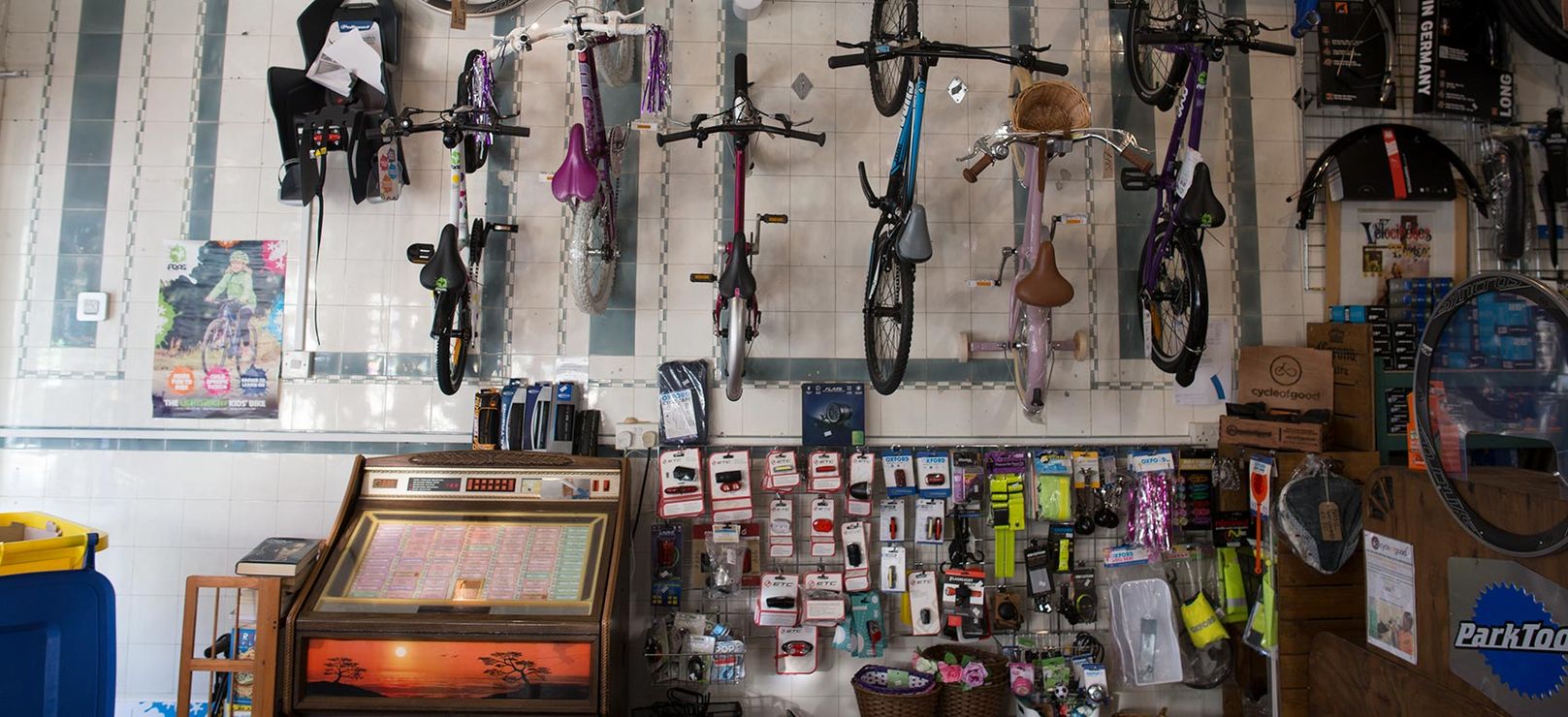 That Tiny Bike Shop bike display on wall
