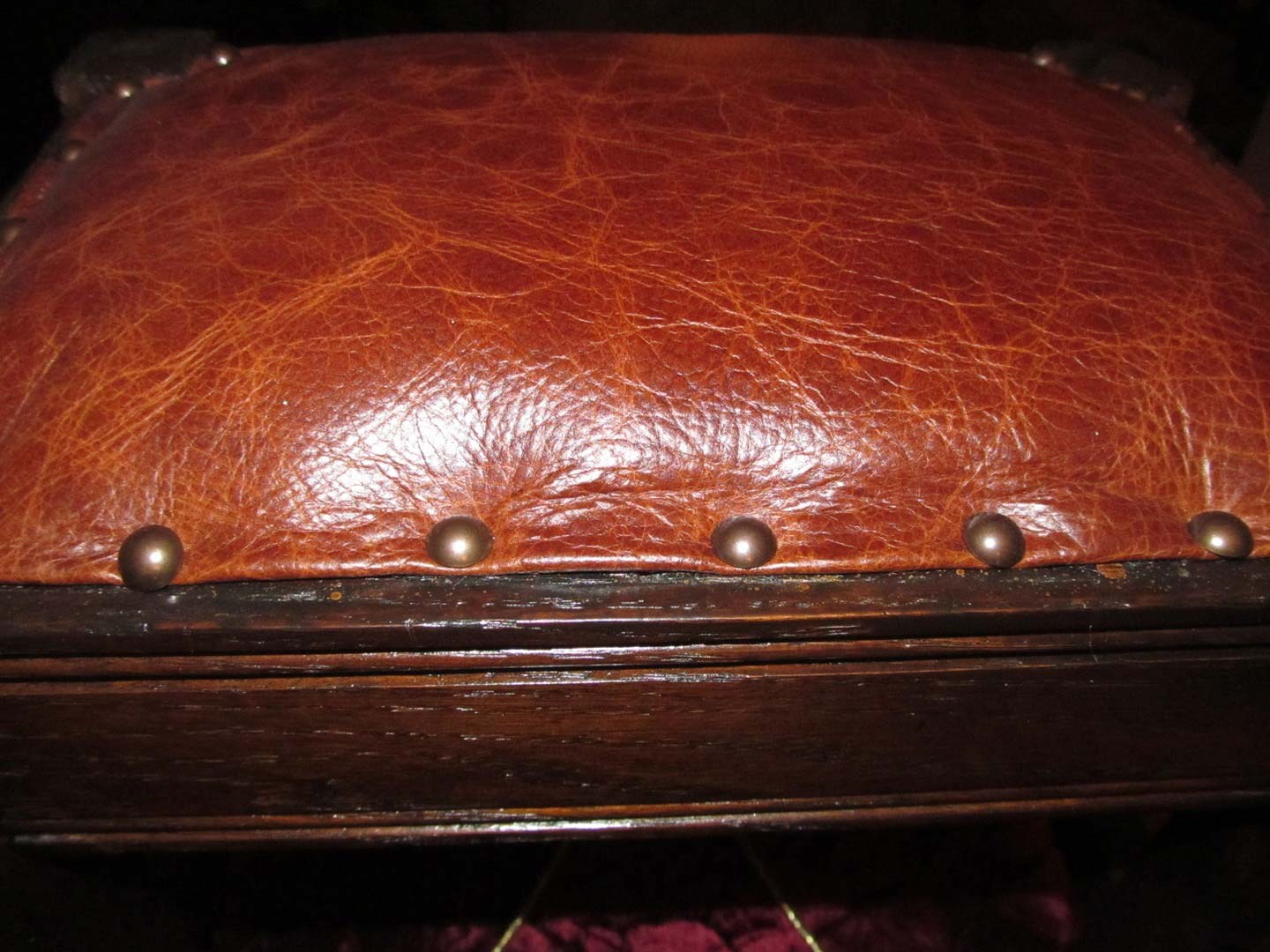 Footstool with Vintage Leather — The Tri-State Area — Carriage House II In-Home Restorations