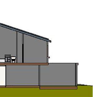 A cross-section diagram of a house showing the roof slope, two levels, and surrounding ground.