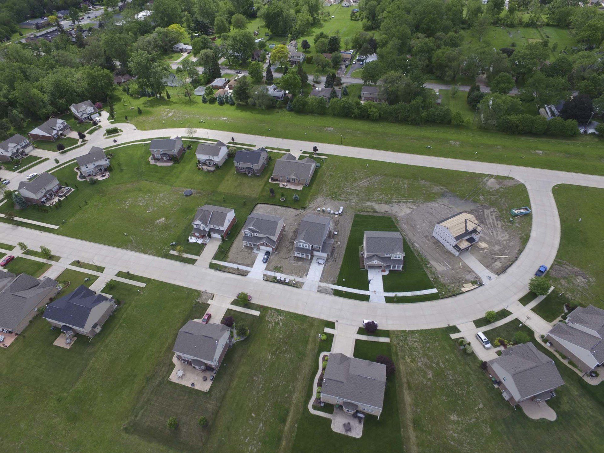 drone shot of neighborhood