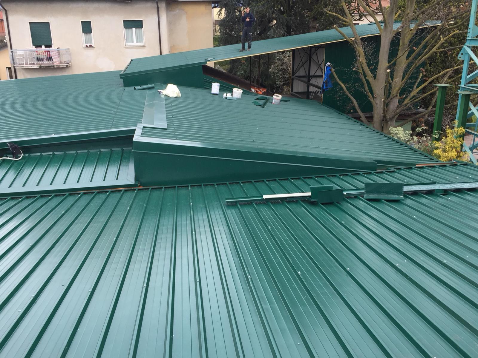 Un tetto verde con qualche albero sullo sfondo