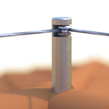 Un primo piano di un palo di metallo con un filo attaccato.