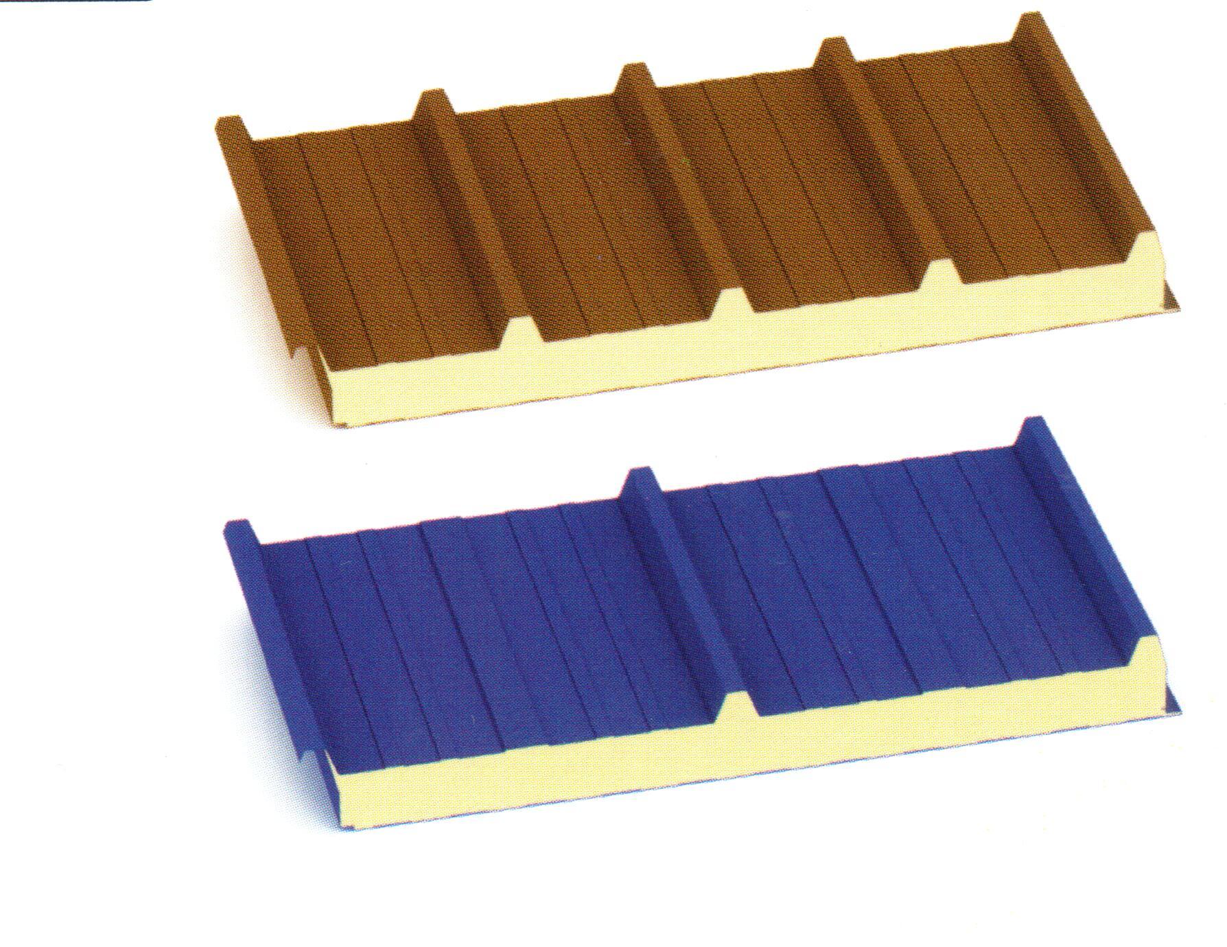 Un tetto marrone e uno blu su uno sfondo bianco