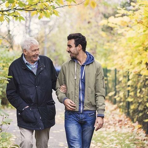 grandfather and grandson taking a walk