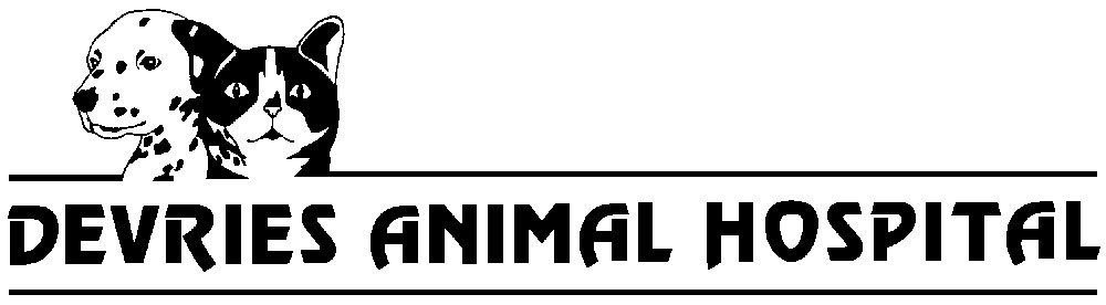 The logo for devries animal hospital shows a dalmatian and a cat