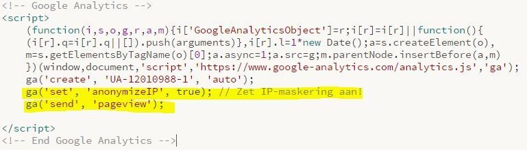 Toevoeging aan Google Analytics script voor AVG