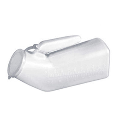 Plastic Male Urinal - Male Urinal in El Paso, TX Translucent, Lightweight design, graduated for accurate measurement, durable polyethylene for easy cleaning, attached lid to prevent spills and minimize odor, easy to grip handle easily attaches to health care beds, latex free