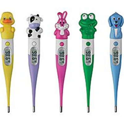 Zoo Temps Digital Thermometer- Thermometers in EL Paso, Tx. Peak temperature tone, 99.5-degree Fahrenheit Fever Alarm, last reading memory recall,Water resistant, includes detailed guidebook in English and Spanish .