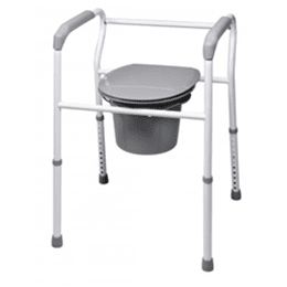 3-in-1 Steel Commode - Bathroom Medical Equipment in El Paso, TX Used as a bedside commode, raised toilet seat or safety rails, includes pail, lid and splash guard.