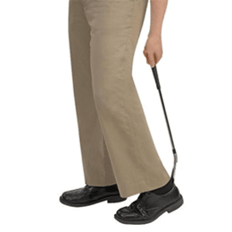 Long Handle Shoe Horn with feet - Daily Living Aids in El Paso, TX Helps people with a limited range of motion slip into shoes without bending, bruising heels or crushing the backs of the shoes.