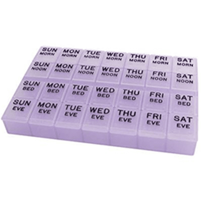 Medi Planner Deluxe - Daily Living Aids in El Paso, TX The Mediplanner® is a helpful method for holding and organizing your pills or vitamins to help manage a weekly four time-per-day medication regiment, the 4 compartment design and easy snap lids securely hold pills and keep them safe within a drawer.