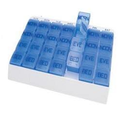 Medication Tray - Aids to Daily Living in El Paso, TX White base with either opaque or translucent blue inserts, raised lettering & highlighted Braille.