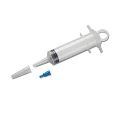 60mL Irrigation Syringe - Wound Care Supplies in El Paso, Tx. Sterile disposable syringe with thumb ring, designed to minimize hand slippage and prevent contamination, large and easy-to-read graduations.