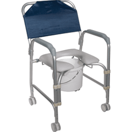 Lightweight Portable Shower Chair Commode with Casters - Shower Chair Commode in El Paso, TX Portable shower chair, padded seat, Aluminum frame, Rust resistant swivel casters,