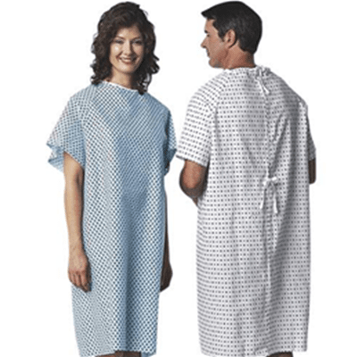 Patient Gown Tieside - Partient Gowns in El Paso, TX These standard, versatile straight back gowns have a convenient tie closure at neck and mid-back, all fabrics are a blend of 55% cotton/45% polyester.
