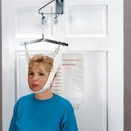 Cervical Traction Set - Cervical Traction Set in El Paso, TX Deluxe over-door type. 20-lb capacity, includes machine washable, foam-padded, heavy-duty head halter with metal support rings and hook-and-loop closures; overdoor clamp; pulley; 12