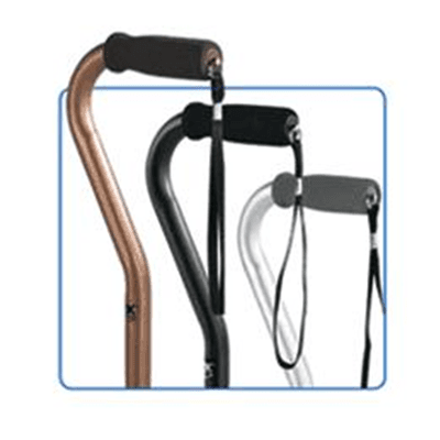 Offset Cane - Waling Canes in El Paso, TX Offset Cane, a soft cushioned handle with wrist strap to improve comfort and grip, the hand rests directly over the shaft of the cane providing additional balance.