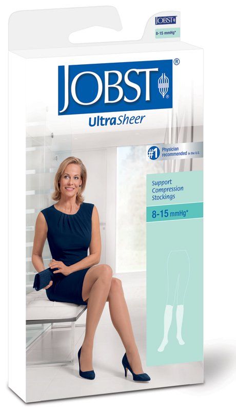 For swelling of ankles, varicose veins and aching legs, 8-15 Ultrasheer knee high,