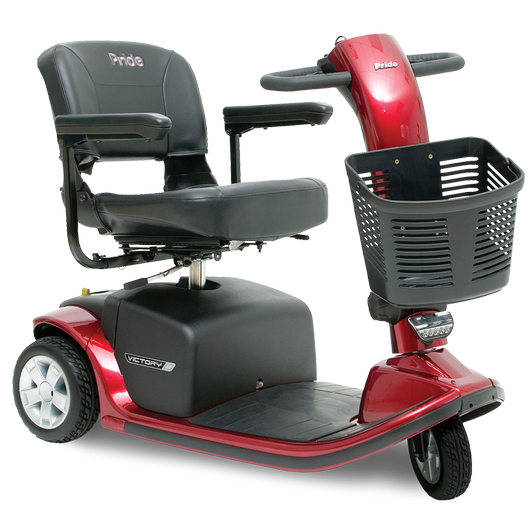 3 wheel electric scooter features one-hand feather touch disassembly, wraparound delta tiller, 300 lb. weight capacity, a per charge range up to 13 miles and a maximum speed up to 5.3 mph.