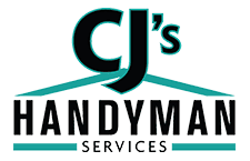 The logo for cj 's handyman services is black and blue.