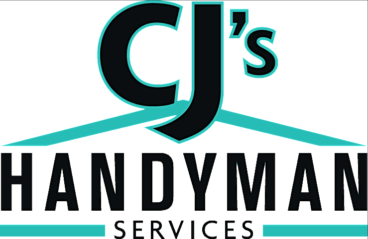 The logo for cj 's handyman services is black and blue.