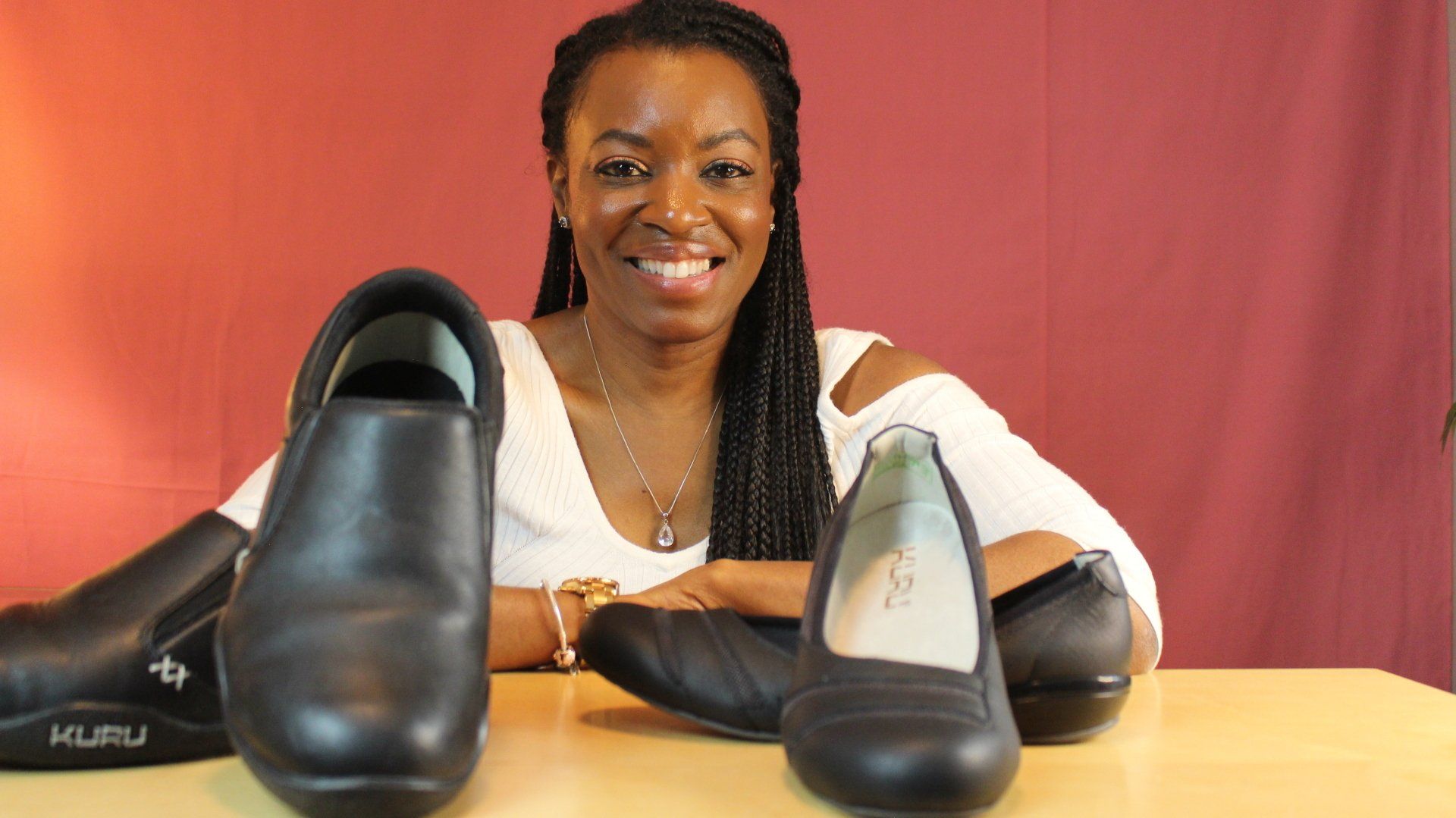 Close-up view of a pair of Kuru shoes, showcasing their innovative design and comfort features.