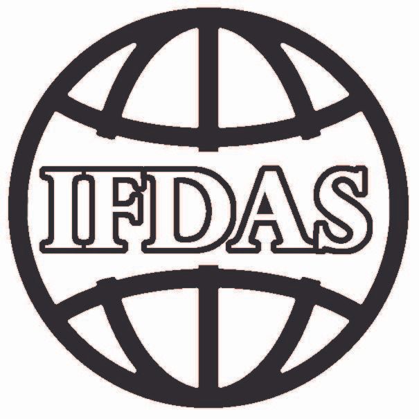 IFDAS Logo A black and white logo for ifdas with a globe in the middle.