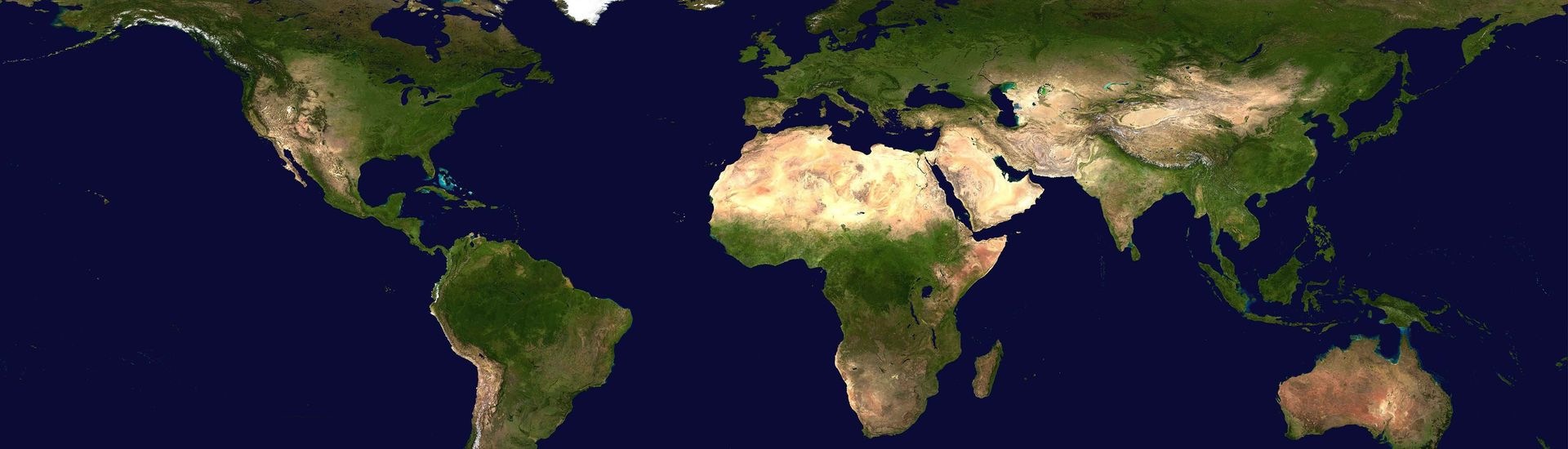 An aerial view of the world with a blue background.
