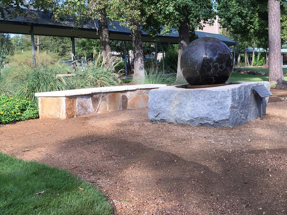 outdoor patio and water feature