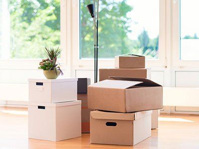 Storage boxes in a small self storage unit near Miamisburg, OH