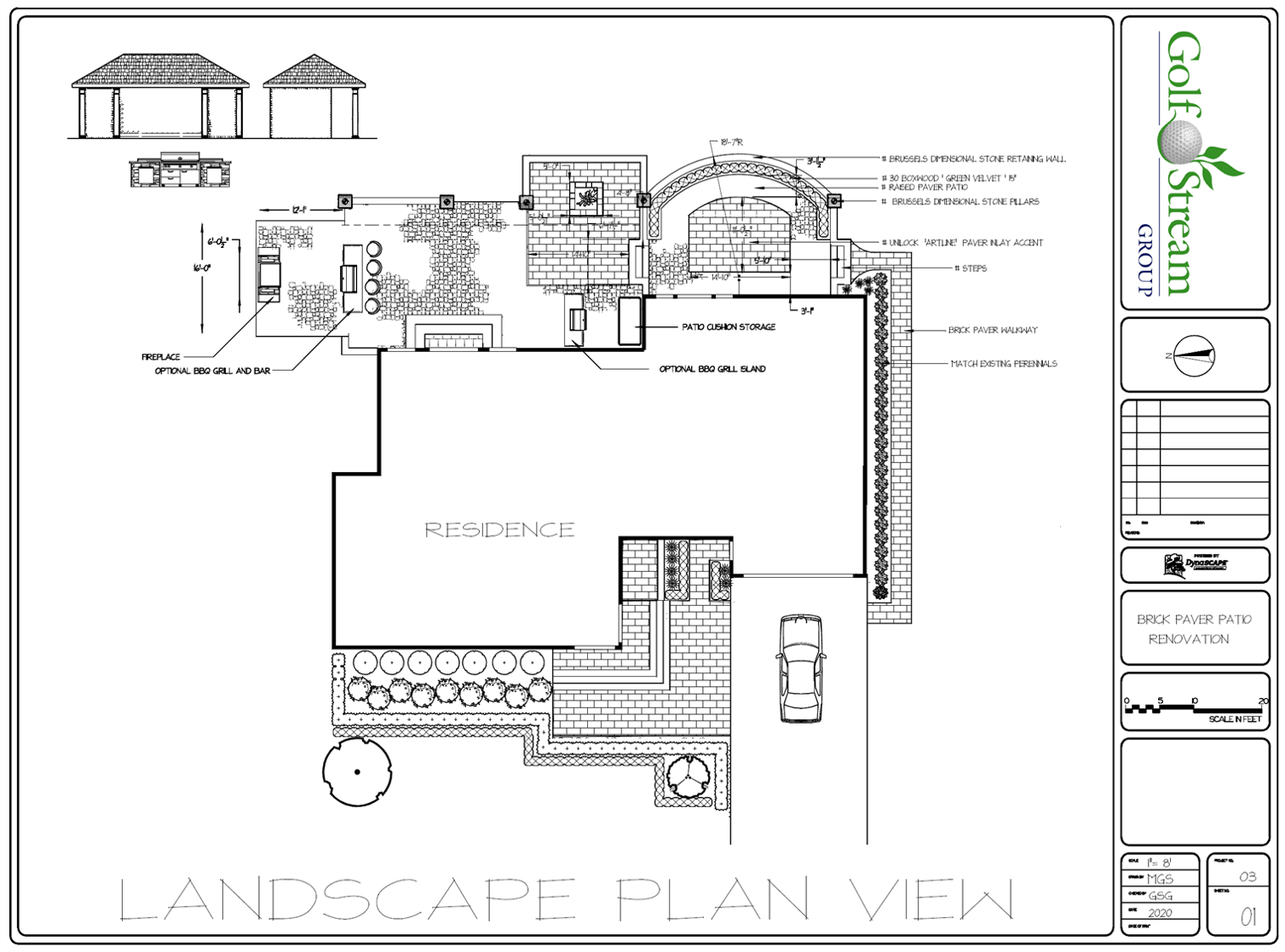 A black and white drawing of a landscape plan.