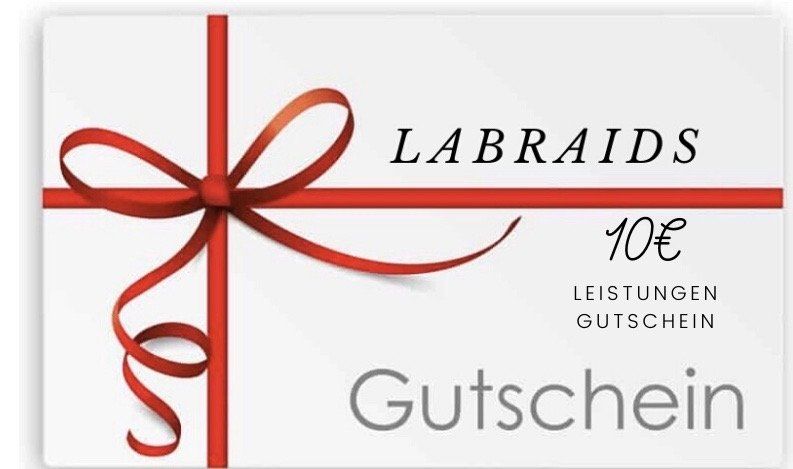 Eine Labraids-Geschenkkarte mit einer roten Schleife