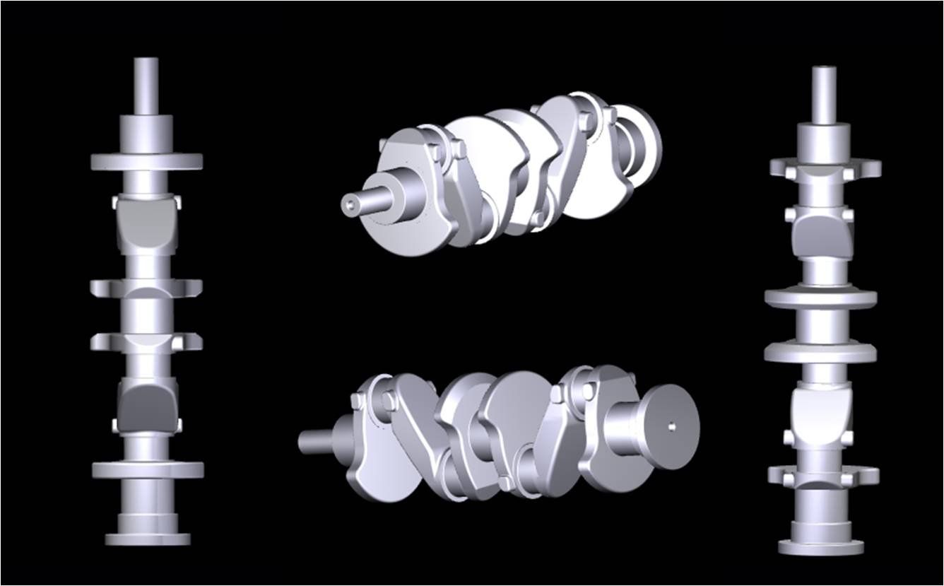 Crankshaft for 4-cylinder, wet-liner engine