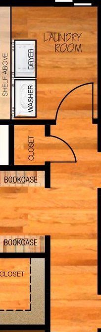 A floor plan of a house with wooden floors and a laundry room.