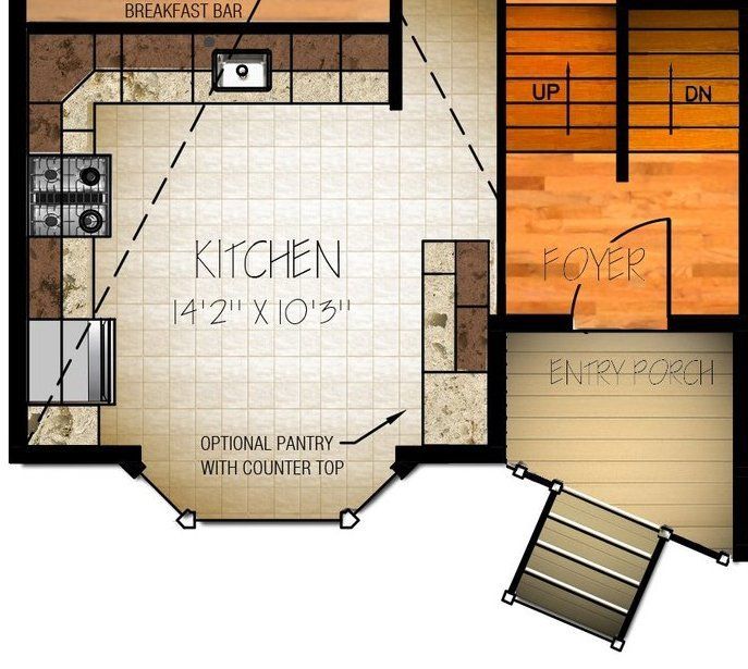 A floor plan of a kitchen that is 14 ' 2 