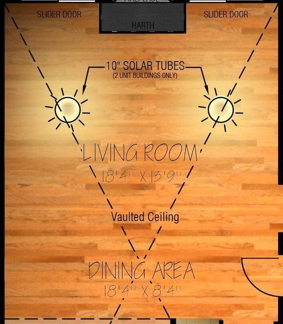 A floor plan of a living room and dining area