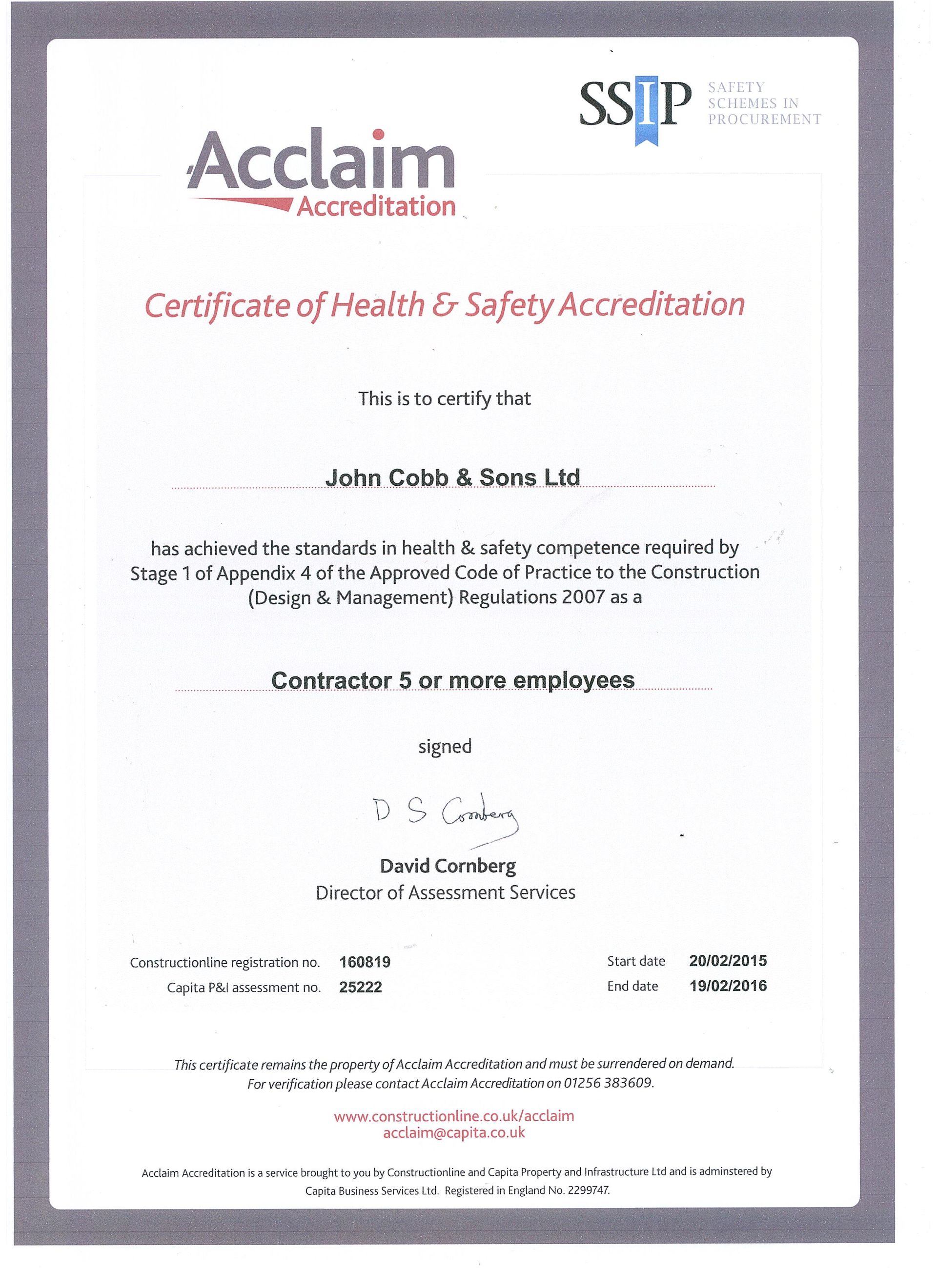 Acclaim certificate