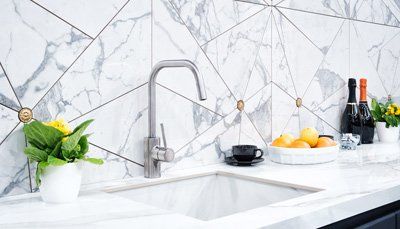 white kitchen benchtop and back splash