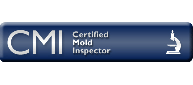 CMI Certified Mold Inspector logo on a blue gradient banner with a microscope icon