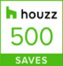 Houzz “500 Saves” badge in green and white