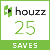 Houzz logo with green “25 SAVES” badge on white background