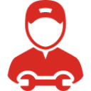 Une icône rouge représentant un homme tenant une clé.