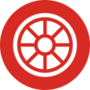 Un cercle rouge avec une roue blanche à l’intérieur.
