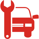 Une icône rouge d'une voiture et d'une clé.